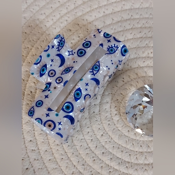 Hand-Painted Evil Eye / All Seeing Eye Blue Black Metal Hair Clip - Picture 2 of 16